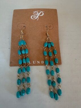 Plunder Turquoise Beaded Gold-Chain Cascade Earrings